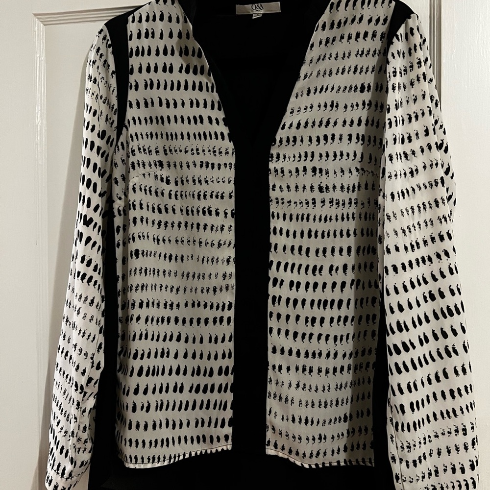 Black and White sheer blouse, size L
